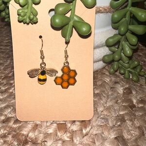 Bee and Honey Comb Dangle Earrings